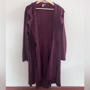 Ethyl Clothing Elegant Burgundy Faux Suede Long Blazer – Women's Tailored Jacket